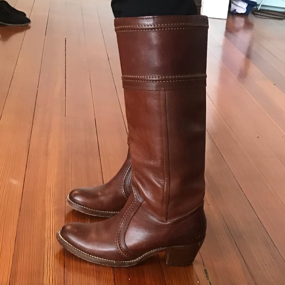 Knee length brown leather Frye boots